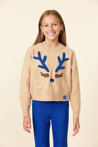 ONME Christmas sweater Reindeer - Beige/Blue