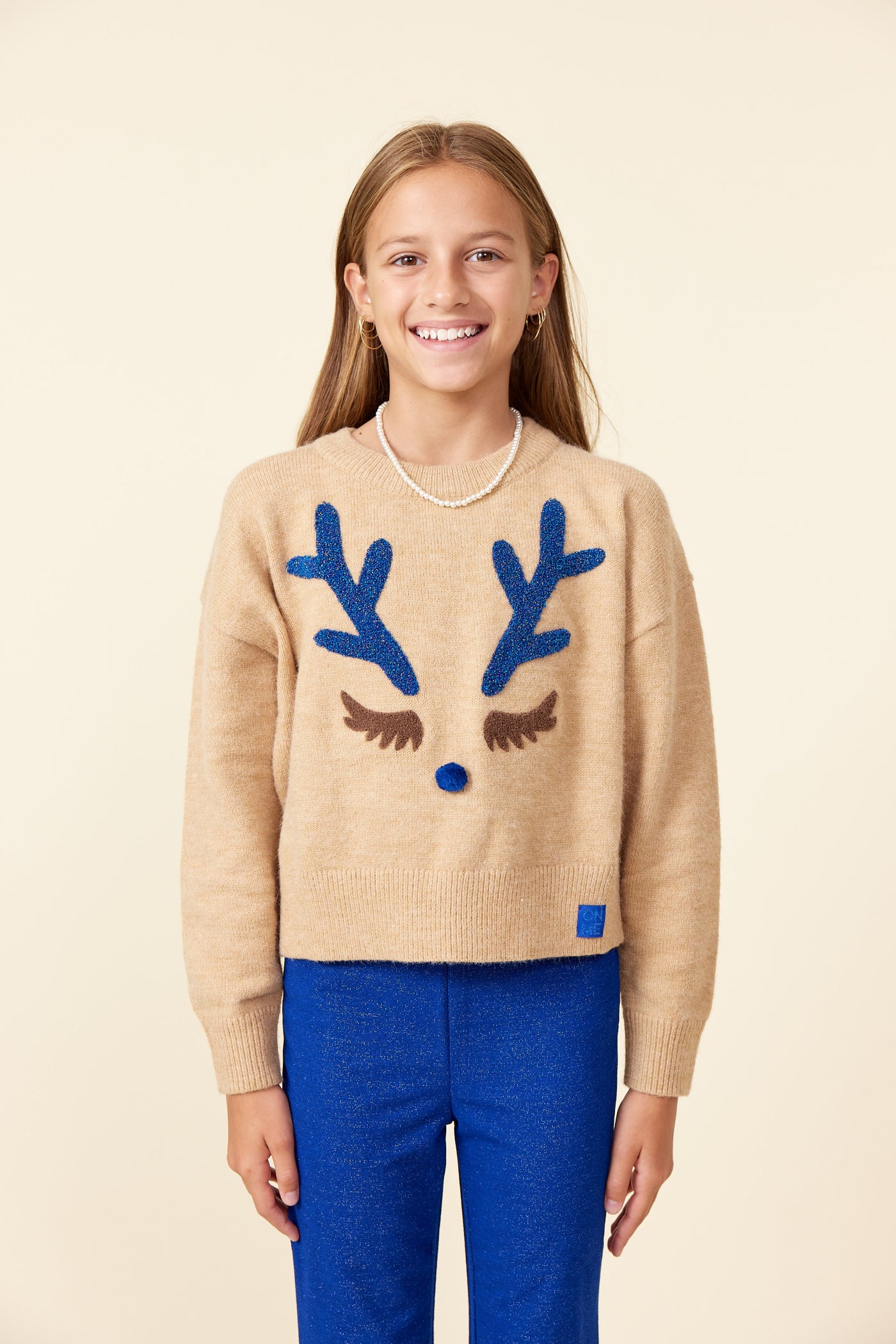 ONME Christmas sweater Reindeer - Beige/Blue